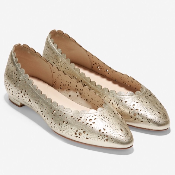 Cole Haan Grand Ambition Callie Gold Leather Flat - Picture 2 of 16